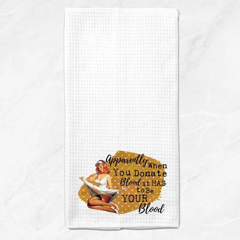Retro Pinup Girl Funny Waffle Weave Kitchen Towel White Microfiber Dish Cloth